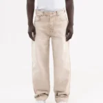 Washed Effect Beige Baggy Denim Pants